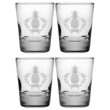 Pineapple Wreath Double Old Fashioned Glasses, Set of 4