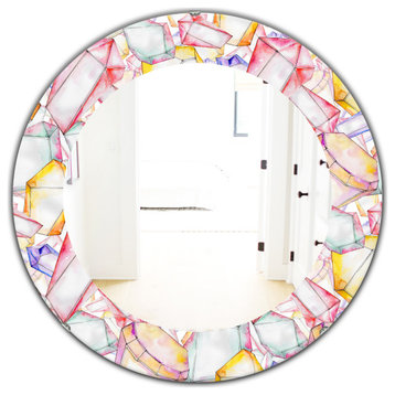 Colorful Diamond Rock Jewelry Mineral Frameless Oval Round Wall Mirror, 32x32