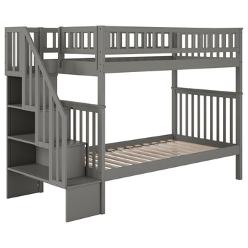 Woodland Staircase Bunk Bed Twin Over Twin, Gray
