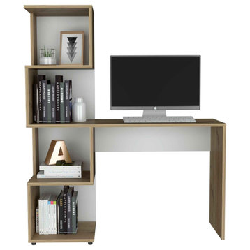 Lincoln Desk with Bookcase and 4 Storage Shelves, Light Oak/White