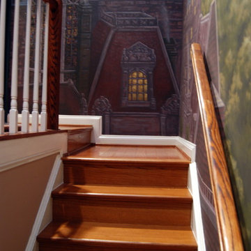 Paris Panorama 360 degree Mural hand painted throughout a 17 foot stairway