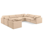 Meridian Furniture - Indulge Upholstered Modular U-Shaped Sectional, Beige, 8-Piece: 4 Armless Chair, 4 Corner Chair, Down Stuffed Velvet - Experience ultimate comfort and style with our beige velvet Indulge Sectional. The luxurious velvet will elevate the aesthetic of any room. This sofa provides ample space for you to relax while its modular build offers the option of unlimited configurations. Whether you're looking to add a stylish element to your living room or a comfortable seating option to your bedroom, this sofa is the perfect choice.