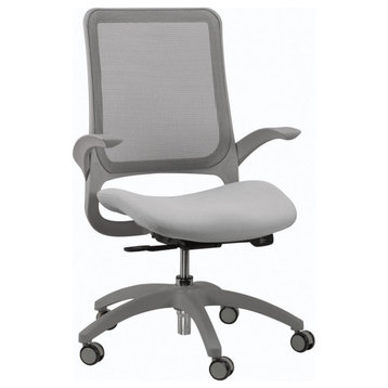 Modern Office Chair, Cushioned Waterfall Seat With Breathable Mesh Back, Grey