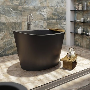Aquatica True Ofuro Black Freestanding Stone Japanese Soaking Bathtub