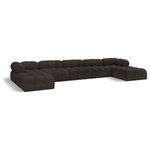 Meridian Furniture - Ames Boucle Fabric U-Shaped Modular Sectional, Brown, 7-Piece: 3 Armless Chair, 2 Corner Chair, 2 Ottoman - Introduce a touch of modern sophistication to your living area with the exquisite Ames Boucle Fabric Sectional. With plush brown boucle fabric and unique design, it will elevate the visual appeal of your living space. This elegant and captivating sectional can be mixed and matched with other pieces from the collection to create an endless array of stunning looks. So, get ready to transform your living area into an inviting and stylish haven with the Ames Boucle Fabric Sectional.