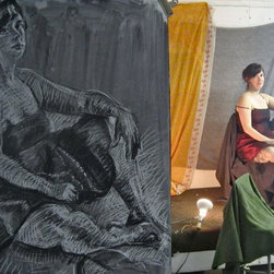 when human meets their portrait - Drawings And Illustrations