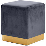 Meridian Furniture - Jax Velvet Upholstered Ottoman/Stool, Gray, Gold Base - Get back to basics with a contemporary twist when you add the handsome Jax Grey Velvet Ottoman/Stool to the mix. The velvet upholstery is nothing short of stunning and covers every inch of the ottoman with the exception of the contrasting gold stainless steel base. Your choice of fashionable colors makes it easy to pair this stool with your existing seating group in the living room or den or add a splash of excitement to a bedroom or dressing area.