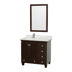 Wyndham Collection Acclaim 36" Bathroom Vanity, White Carrera Marble Top - Bathroom Vanities And Sink Consoles