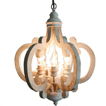 Antiqued Wood And Metal Chandelier, White