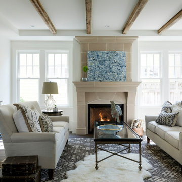 Reclaimed Wood Ceiling Beams in a Open Concept Living Room