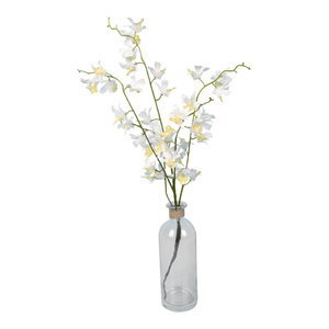 Waterlook White Orchids In Glass Spotted Leopard Vase Tropical Artificial Flower Arrangements By Distinctive Designs