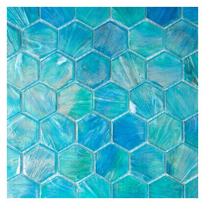 tile mosaic glass turquoise hexagon glacier iridescent