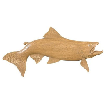 Plaque MOUNTAIN Lodge Brown Trout Fish Large Almond Off-White Resin