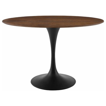 Modway Lippa 48" Oval Veneer and MDF Dining Table in Black/Walnut