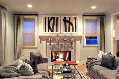 Example of a transitional living room design in Detroit