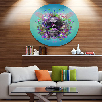 Skull With Glasses And Butterflies, Abstract Round Wall Art, 11"