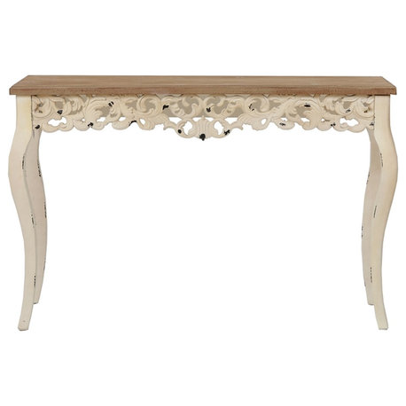 Pemberly Row Wood Console Entry Table in Off White and Natural