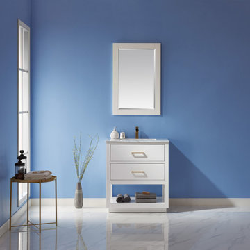 Remi 30" Single Bathroom Vanity Set in White and Carrara White Marble Countertop
