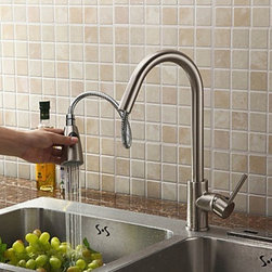 Pull Out Solid Brass Kitchen Tap - Nickel Brushed Finish T0759 - Kitchen Faucets