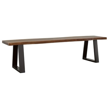 Pemberly Row Farmhouse Wood Live Edge Dining Bench Gray Sheessam and Black