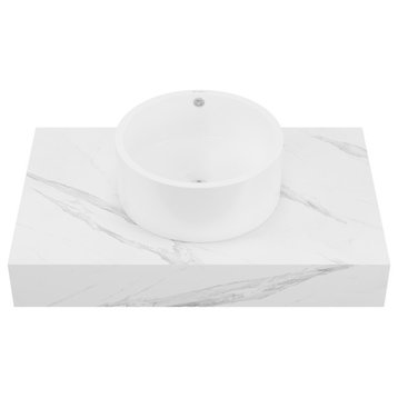 Monaco 36" Floating Bathroom Shelf With Vessel Sink, White Marble