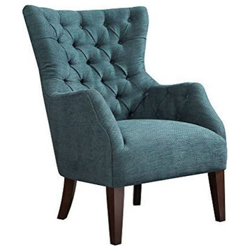 Hannah Armed Button Tufted Wing Chair, Teal Blue