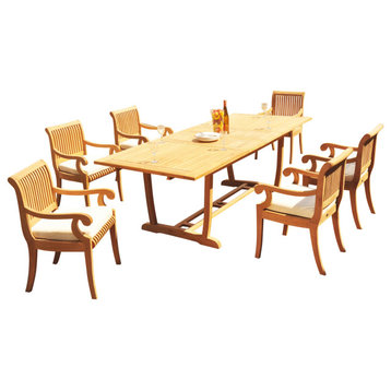 7-Piece Outdoor Teak Dining Set: 94" Masc Rectangle Extn Table, 6 Giva Arm Chair