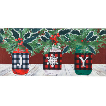 Christmas Trio Of Joy Mason Jars Mat Rubber Sassafras Rustic Holly Pine 431893