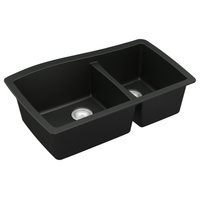 Karran Undermount Quartz 33" 60/40 Double Bowl Kitchen Sink, Black