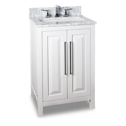 24 inch Bathroom Vanity White Finish Carrera White Marble Countertop - Bathroom Vanities And Sink Consoles