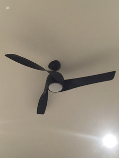 Dining room lighting with a ceiling fan. Houzz AU