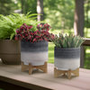 Cer 2-Piece Set Planter On Wooden Stand, Gray