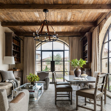 Antique Hand Hewn Beams And Brown Barnwood Ceiling Planking