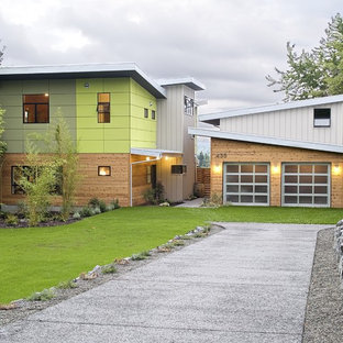 Inspiration för ett funkis hus, med pulpettak