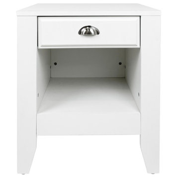 Cleary Contemporary Faux Wood Nightstand With Drawer, White