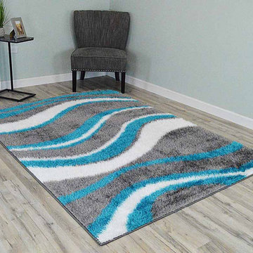 Monaco Shag Area Rug - Grey/Turquoise