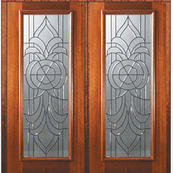 Pre-hung Double Door 80 Wood Mahogany Hillsborough Full Lite Glass - Front Doors