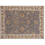 Bareens Designer Rugs - Shabby Chic Ziegler Sprague Grey Beige Hand-Knotted Wool Rug - 5'8'' x 9'0'' - Enhance the ambiance of your home with this magnificent Persian-influenced Turkish hand-knotted rug made by skilled artisans capable of creating the most exceptional vegetable dyes and hand-spun wool. This exquisite handmade rug is a one-of-a-kind Peshawar Kafkaz, otherwise identified as Chobi, Chobi Peshawar, Oushak, or Ziegler rug. These handmade rugs are crafted in Pakistan utilizing superior-quality wool imported from Australia, New Zealand, and Korea in two types of weaves: the Persian weave and the Mori weave. This rug is meticulously crafted by hand using the finest natural vegetable dyes extracted from local plants. The artisans use a blend of hand-spun local and fine merino wool, resulting in a rug with a compelling texture, higher lanolin content, and longer staple. The artisans occasionally incorporate natural or artificial silk into the pile to enhance specific motifs. The finished product is an awe-inspiring execution of flawless design and an understated palette that exudes elegance.