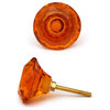 Glass Knobs, Orange Glass Diamond-Cut Mushroom, Set of 4
