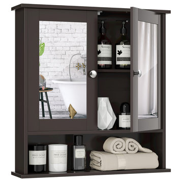 Costway Wall Mount Mirror Cabinetr Brown