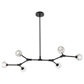 Zayne Six Light Pendant in Black And Clear
