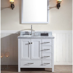 37 inch Single Sink White Finish Bathroom Vanity Carrara White Marble Countertop - Bathroom Vanities And Sink Consoles