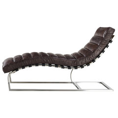 ROSA Leather Chaise Lounge Beige Industrial Indoor Chaise