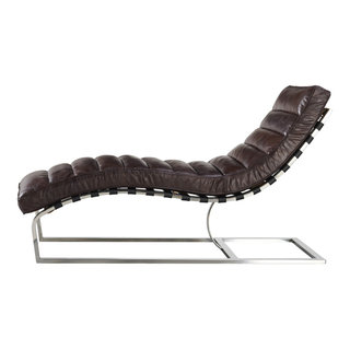 Plano Modern Channeled Leather Chaise Lounge Dark Brown Leather -  Contemporary - Indoor Chaise Lounge Chairs - by Crafters and Weavers | Houzz
