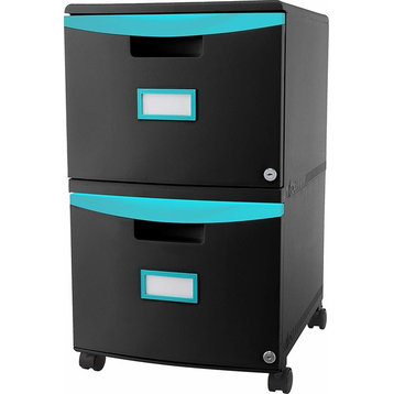 Storex 2-Drawer Mobile Filing Cabinets, Letter/Legal, Black/Teal, Set of 2