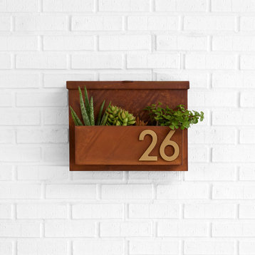 You've Got Mail Mailbox with Planter, Rust, Three Brass Numbers