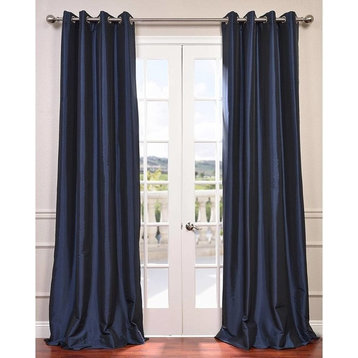 Navy Blue Grommet Blackout Faux Silk Taffeta Curtain Single Panel, 50"x108"