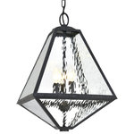 Crystorama - Glacier 3-Light Outdoor Chandelier, Black Charcoal - Artfully water-like glass and geometric shapes make a focal point in any area. Crafted in a matte black finish with watery glass this modern and vintage chandelier is the finishing touch for any space.