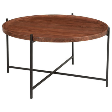 Brant Contemporary Round Tray Top Cocktail or Coffee Table With Black Metal Legs