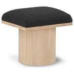 Meridian Furniture - Pavilion Black Boucle Fabric Bench/Stool, Black, Natural Finish - Bring valuable seating and remarkable style to your space with this black Pavilion boucle fabric bench, an exquisite balance of style and usability for the entryway, bedroom, and beyond. Crafted from oak veneer with a natural finish, this bench has a 4-inch-thick seat cushion that's channel-tufted for a touch of luxury. The bench's columnar bases add a dash of art deco design, making it a captivating focal point in any room.